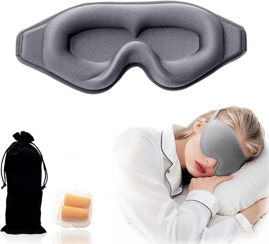3D Contoured Sleep Eye mask Side Sleeper Men Women Zero Eye Pressure high Density Memory Foam Soft Breathable Light Blocking Night Blindfold Travel Yoga Napping Gray