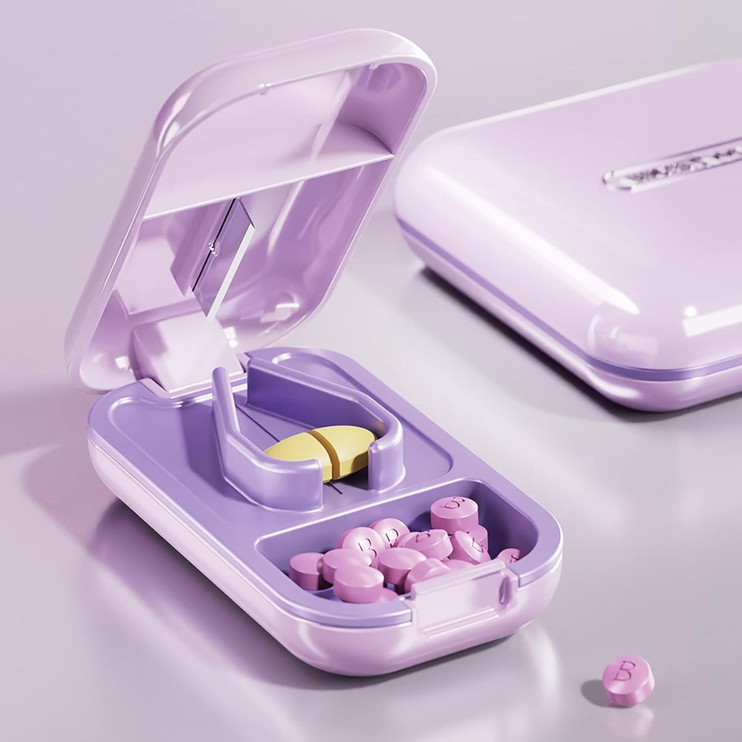 DUBSTAR Small Pill Cutter, Pill Cutter Splitter for Small and Tiny Pills, Portable Pretty Pill Cutters for Large Pills, Cuts Vitamins Tablets for Purse Pocket (2 PCS Pill Cutters, Blue+Purple)