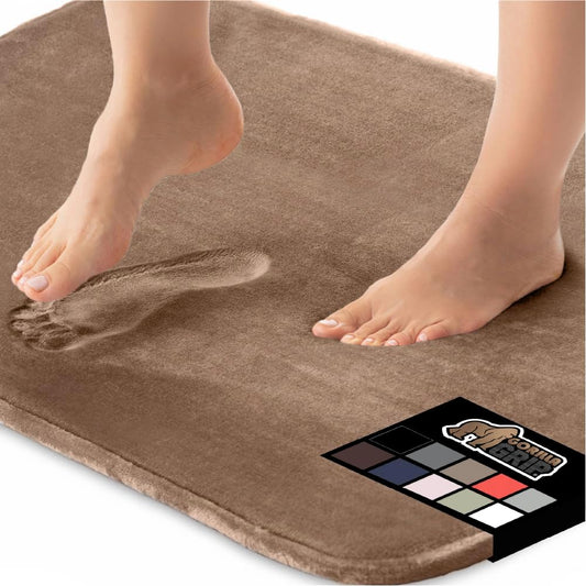 GORILLA GRIP Memory Foam Bath Mat, Soft Absorbent Velvet Bathroom Mats, Durable Dots on Underside, Machine Washable Bathmat, Carpet Rug Room Decor for Shower Tub Floor RV, 42x24 Rugs, Taupe