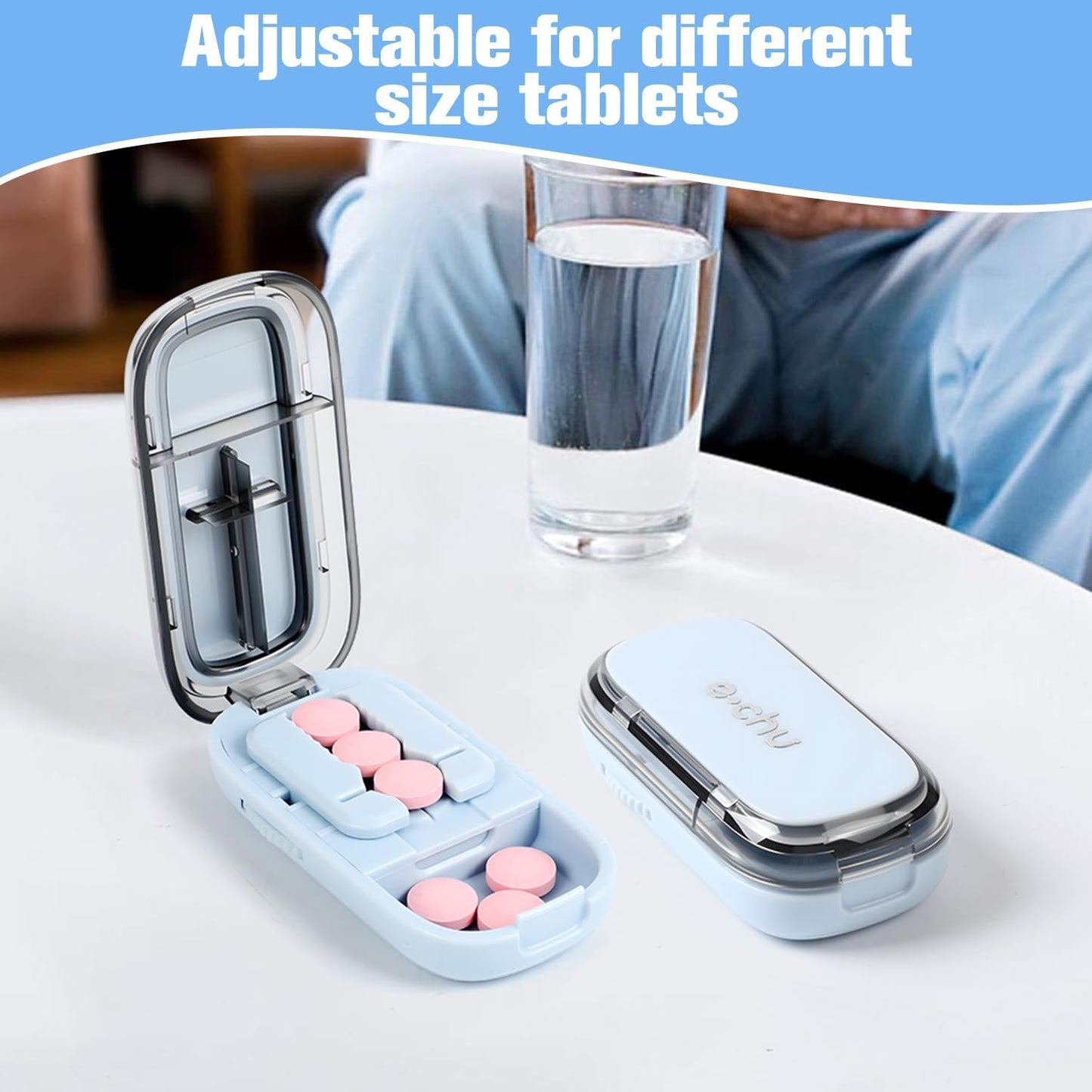 Pill Cutter Splitter for Small and Tiny Pills - 1/4 Pill Cutter with Centering Device - Easy-to-Use Splitter for Precision Cuts - for Small and Tiny (Blue)