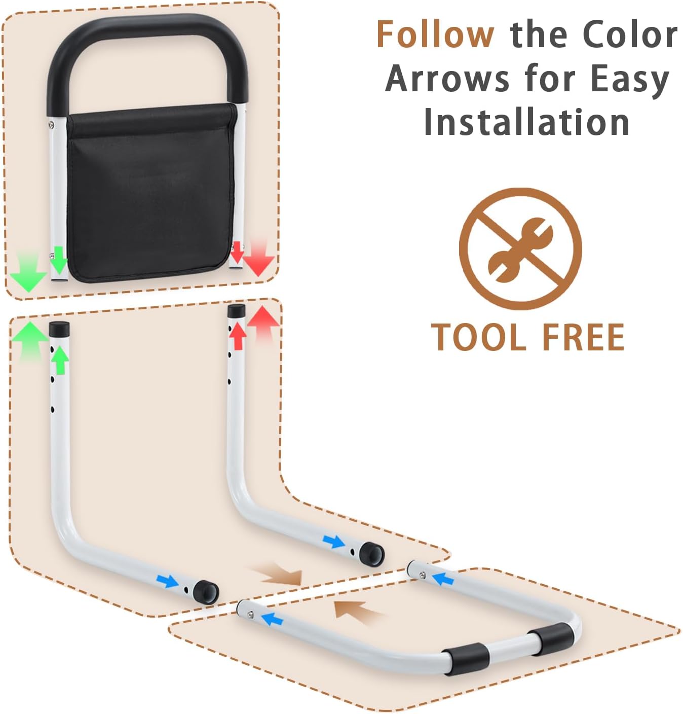 Bed Rails for Elderly Adults Safety, Bed Assist Rails for Seniors, Adjustable (19.3"-23") with 0.47 in Thick Steel Tube, Fits King, Queen, Full, Twin Bed