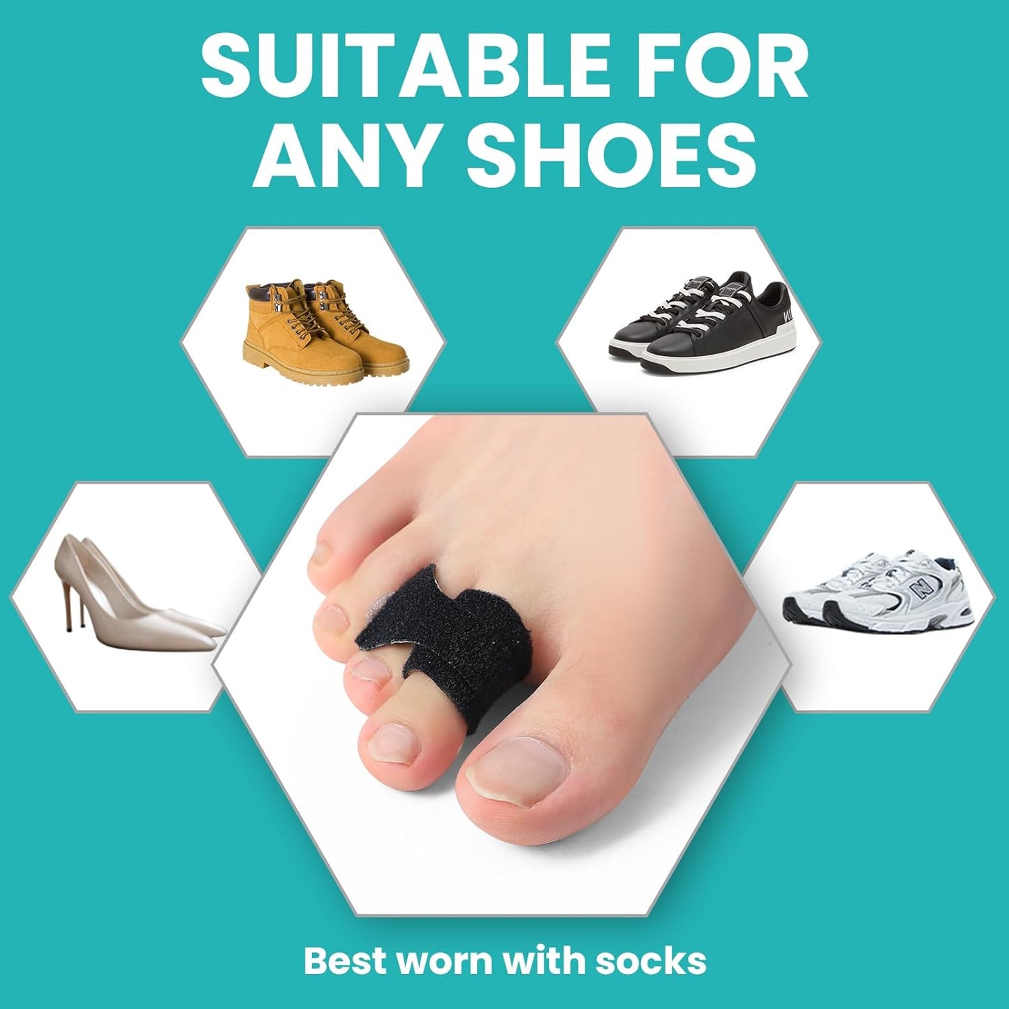 8 Pack Hammer Toe Corrector Toe Splint For Broken Toes,Brace Orthopedic Separator, Cushioned Bandages, Heal Wrap Toe Straighteners for Crooked Toes (Black)