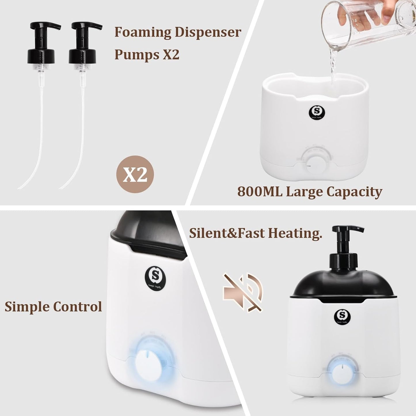 SANGLE SOPFFY Hot Lather Machine,Shaving Cream Warmer for Men 800ML Large Capacity Heated Shaving Cream Dispenser for Home Salon Barber Shop Spa With 2 Pumps,Christmas and Birthday Gift (White)