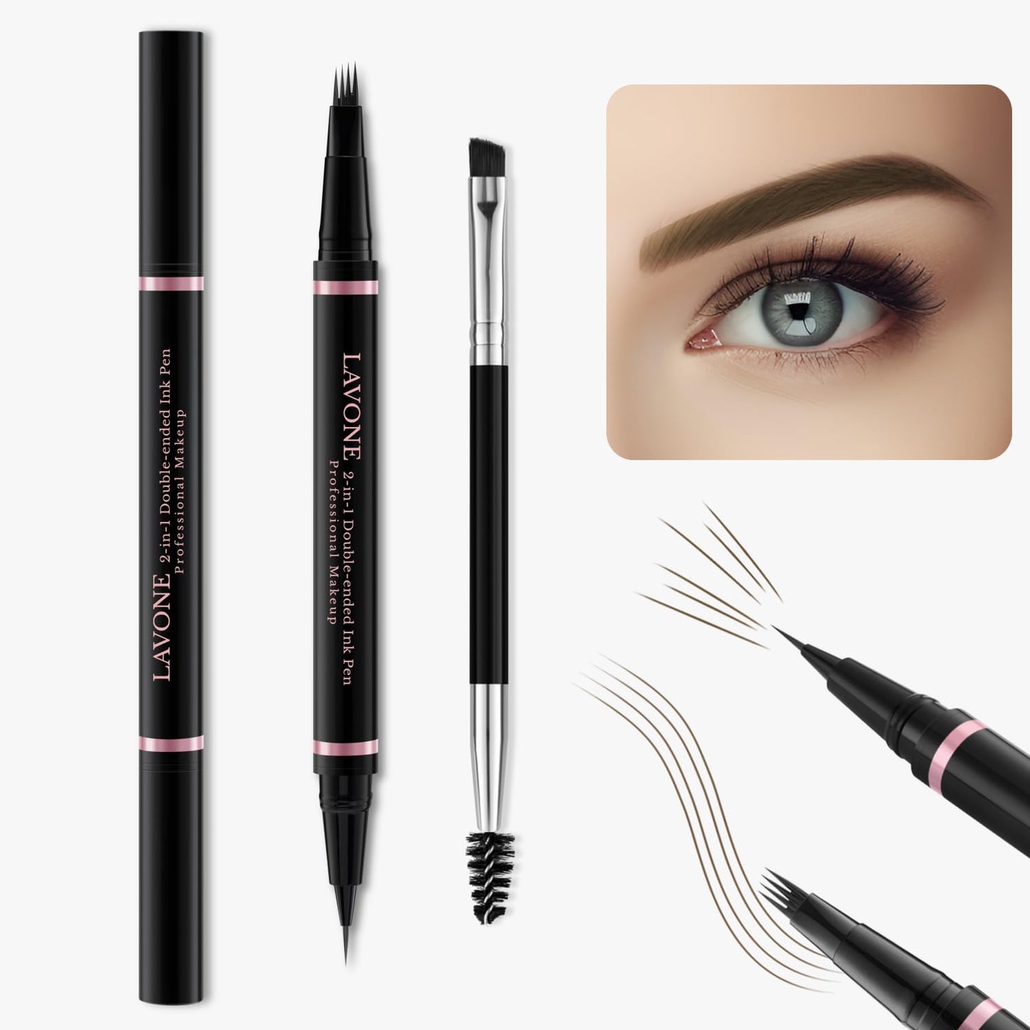 Eyebrow Pencil,2-in-1 Waterproof Eyebrow Pen with 4 Tip Brow Pen and Ultra-Precise Brow Pencil,with Dual-ended Eyebrow Brush,Eyebrow Makeup for Natural Looking Eyebrows - Ash Brown