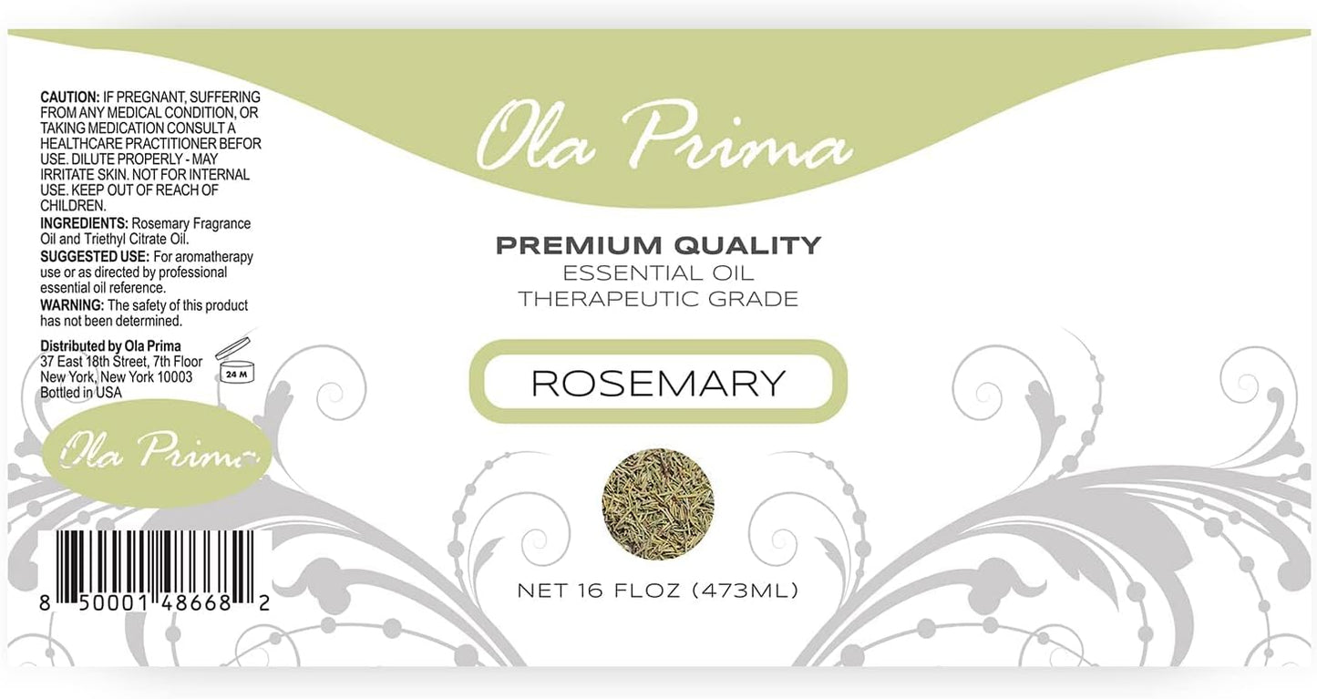 Ola Prima Rosemary Essential Oil (16oz Bulk) for Aromatherapy, Diffuser, Mood Booster – Rosemary Oil for Hair Growth