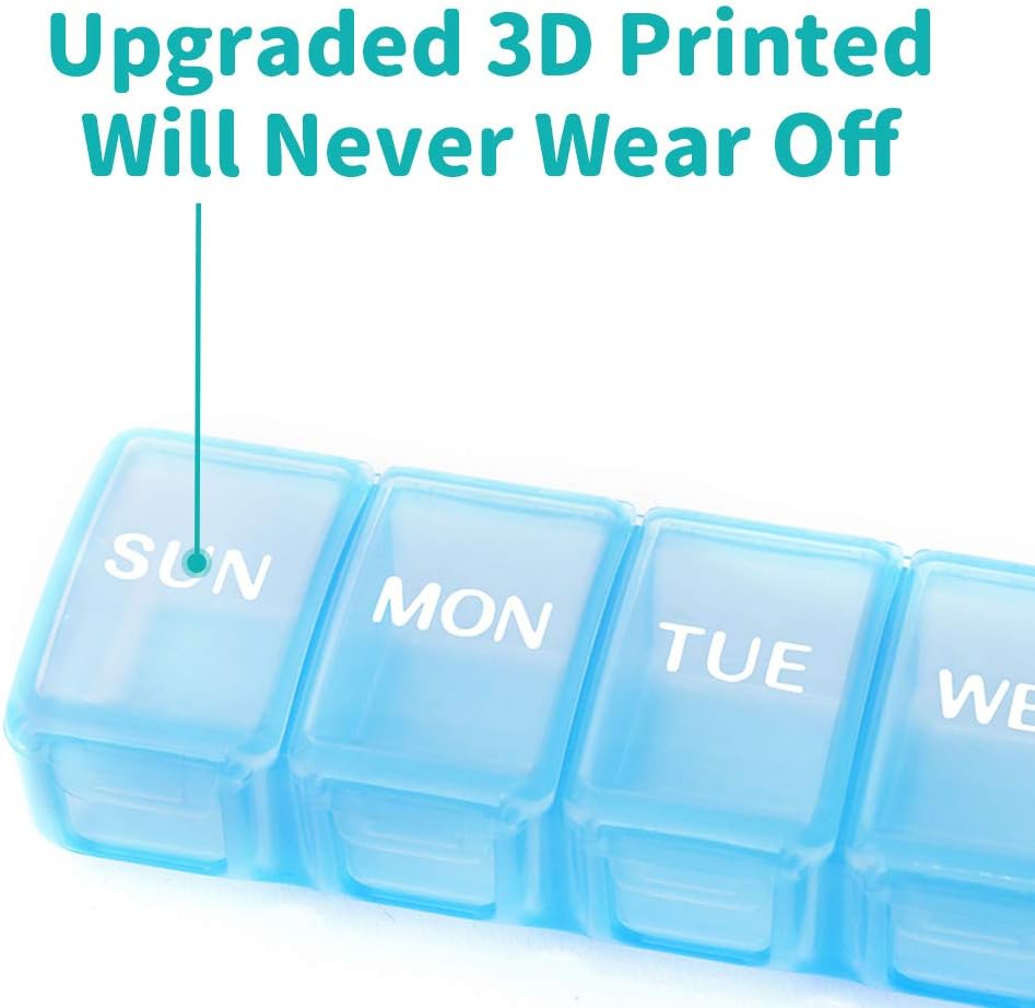 2 Packs Small Weekly Pill Organizer,Pocket Daily Pill Case Pill Box for Pills/Vitamin/Fish Oil/Supplements (Blue)