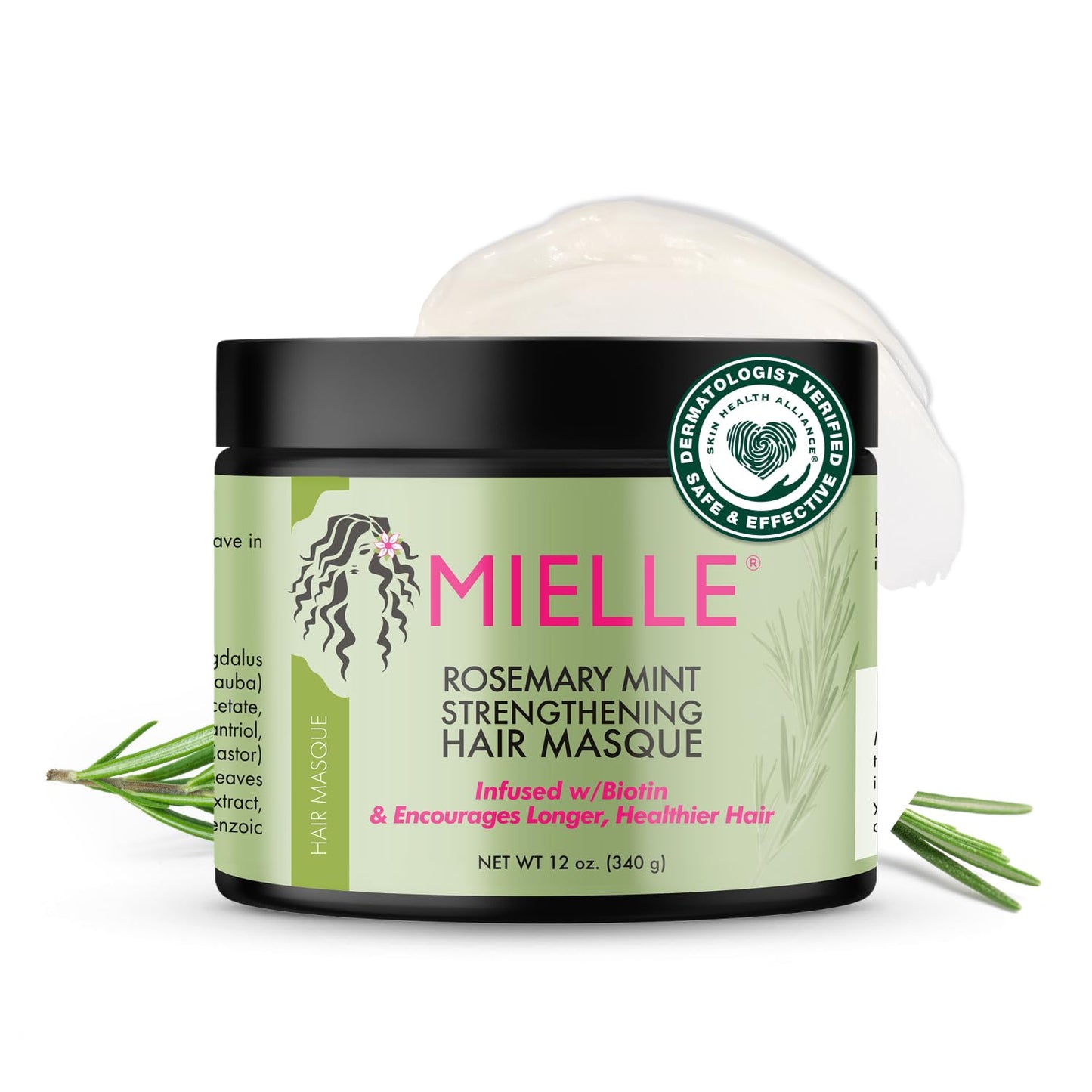 Mielle Organics Rosemary Mint Strengthening Hair Mask for Damaged Hair - Deep Conditioning Treatment Enriched with Biotin, Honey & Coconut Oil - Helps Encourage Longer, Healthier Strands (12 Oz)