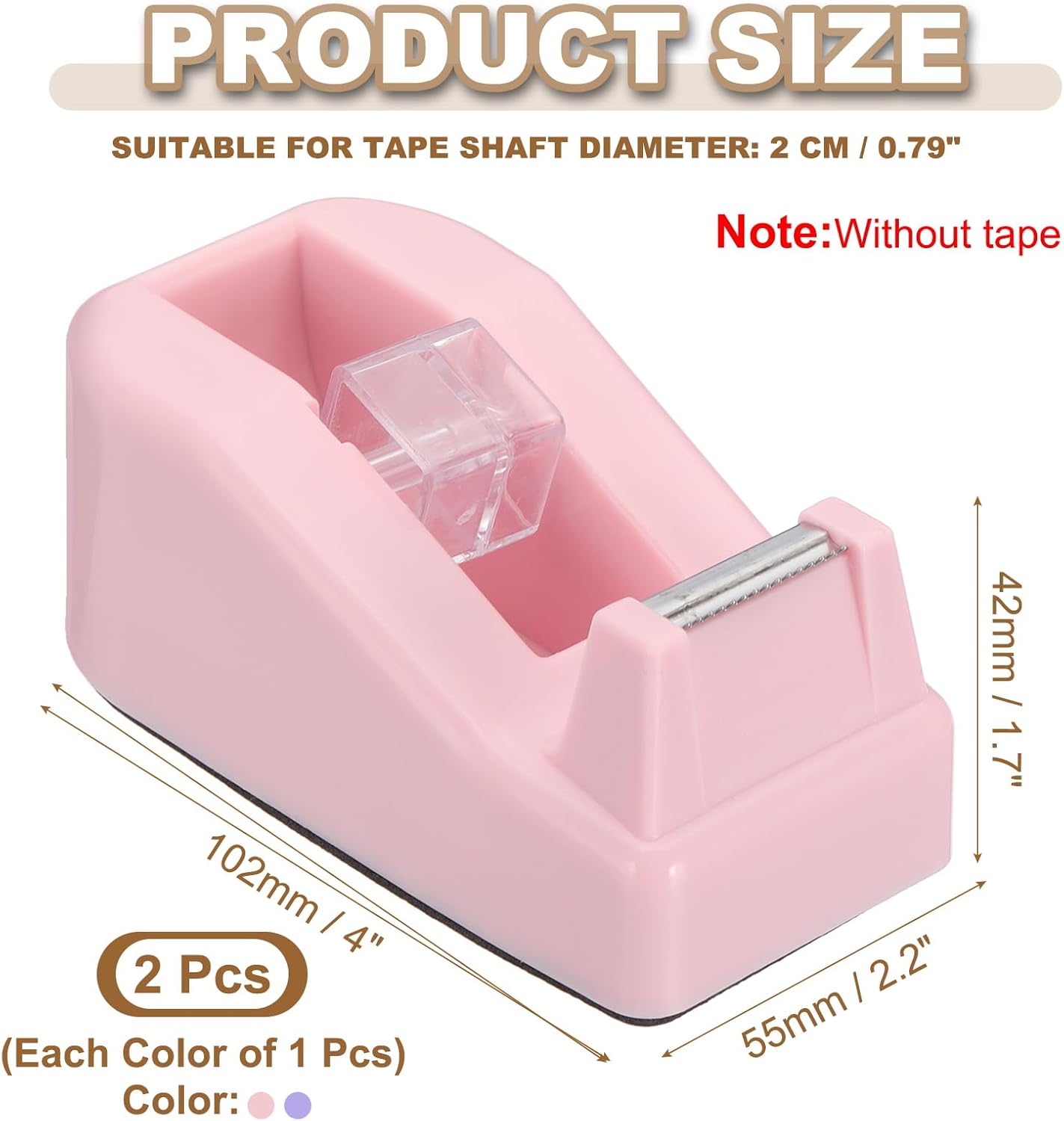 PATIKIL 2pcs Tape Dispenser Desk, Small Tape Dispenser Cute Desktop Dispenser Holder for Tape Office Desktop, Pink Purple