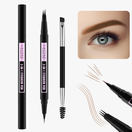 LAVONE Eyebrow Pencil, 2-In-1 Waterproof Eyebrow Pen, with 3 Tip Microblading Eyebrow Pen and Ultra-Precise Brow Pencil, Dual-ended Eyebrow Brush, for Eyebrow Makeup - Soft Brown