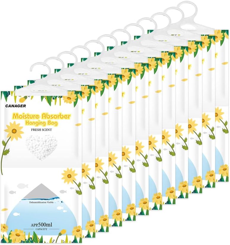 CANAGER Moisture Absorber -12 Pack,Fresh Scent Hanging Humidity Bag,Home,Car, and Closet Dehumidifiers(12.5OZ).