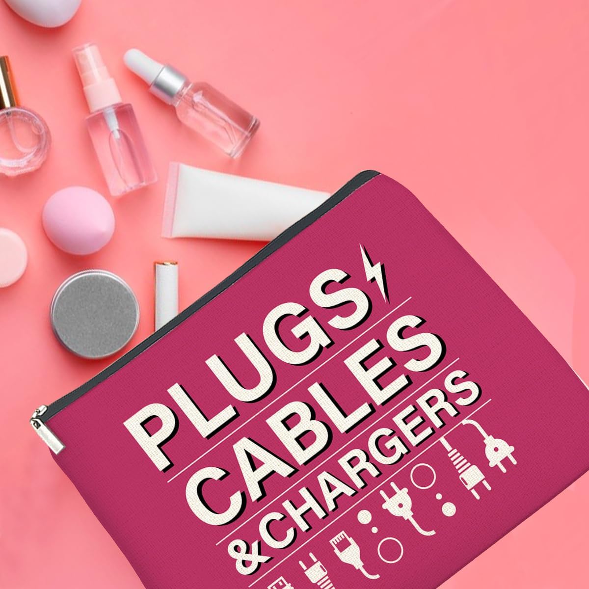 Pink Charger Storage Makeup Bag Gifts for Women Cosmetic Bag Zipper Pouch for Travel Vacation Business