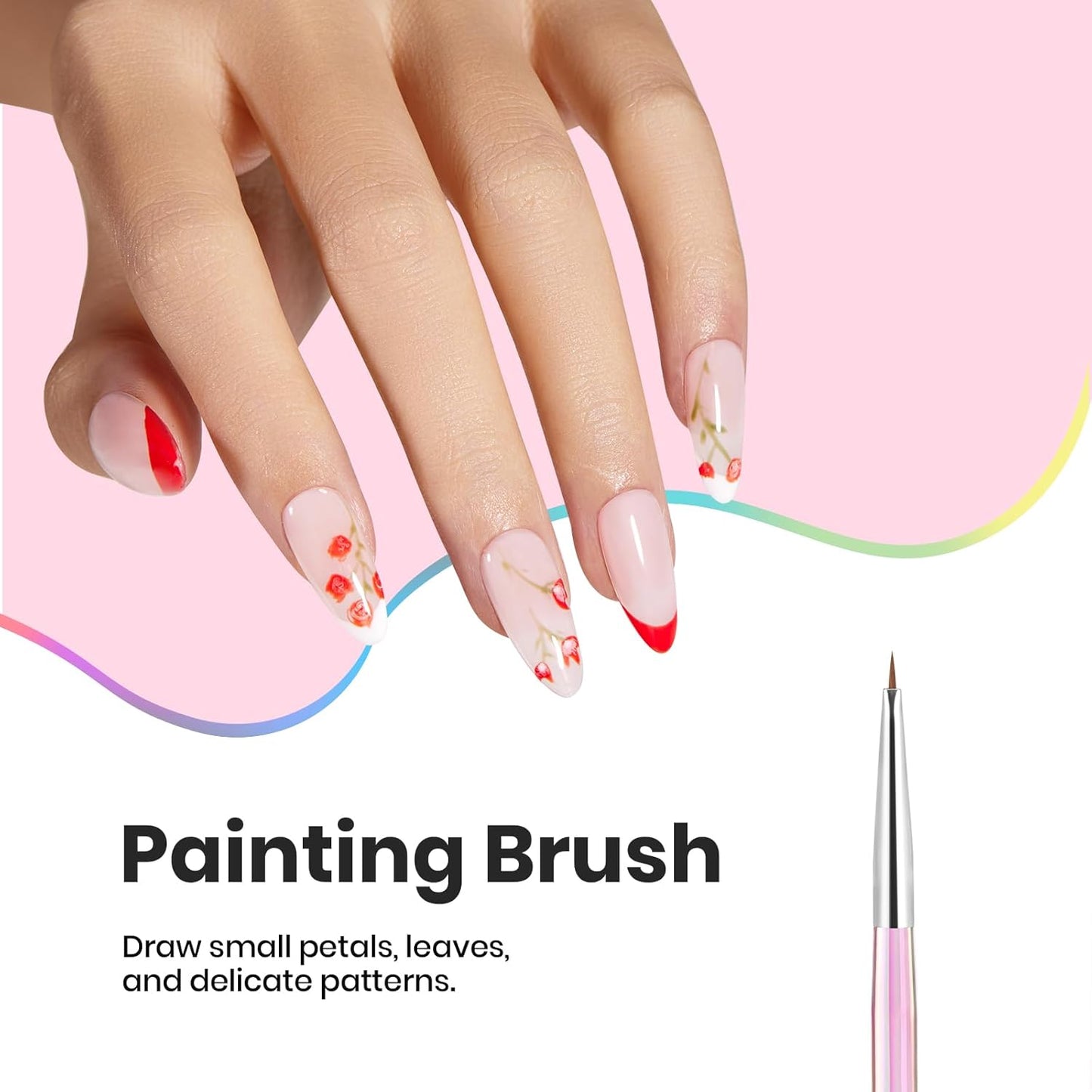 Beetles Nail Art Brushes Set for Gel Polish 3 Pcs Nail Art Design Pen and One White Painting Gel All-in-One Petal Brush Kit Flower DIY with Palette Dotting Manicure Tool Set