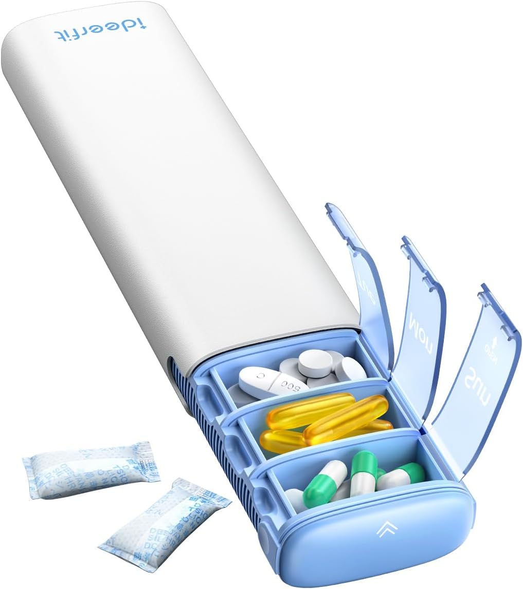 Weekly Travel Pill Organizer,Ideerfit Small Pill Box 7 Day,Portable Pill case,Daily Medicine Box,Drawer Design Pill Container for Medication, Vitamins, Fish Oils, Supplements,White