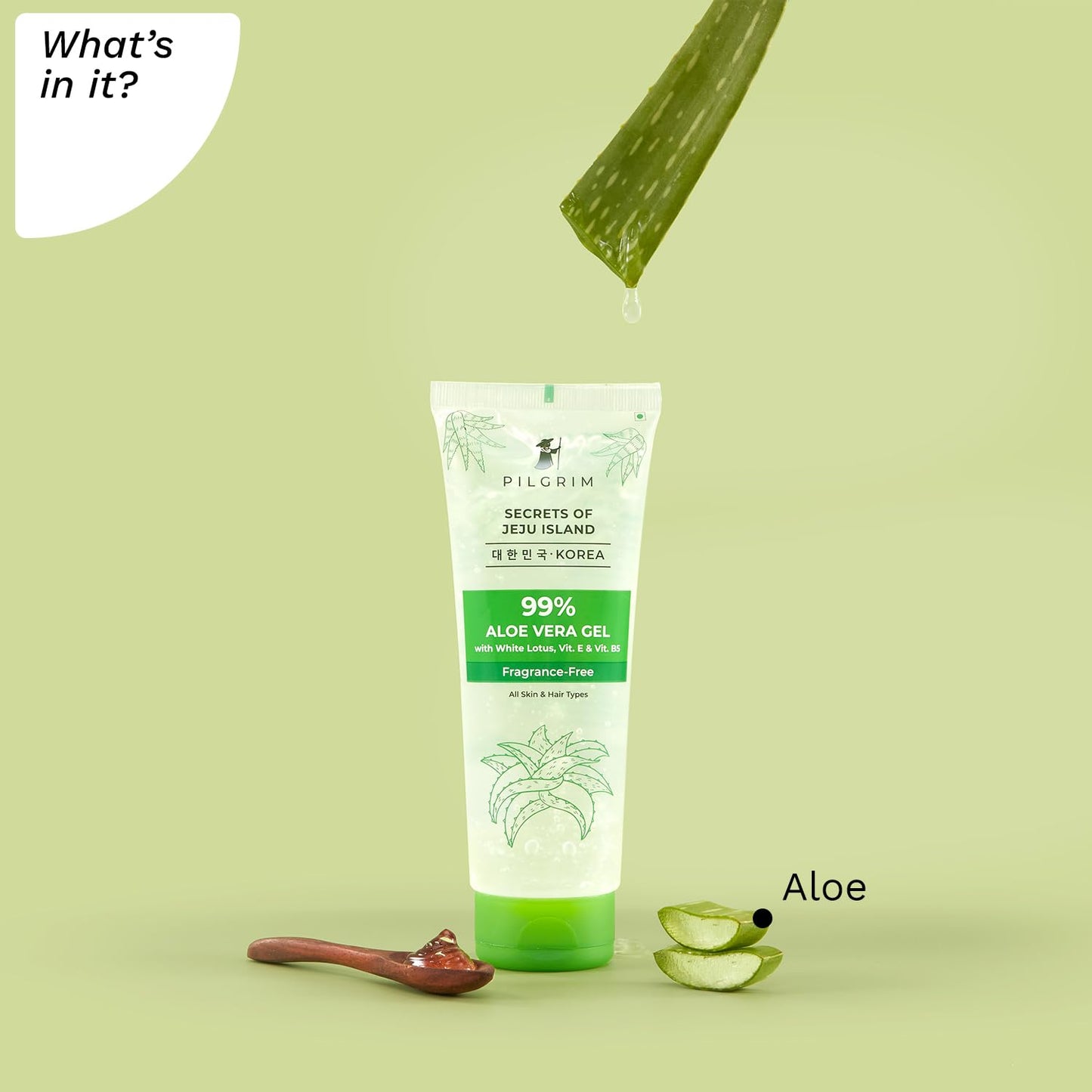 Pilgrim Korean 99% Pure Aloe Vera Gel for Hair & 200ml with Vitamin E & Vitamin B5 | Hydrates & Soothes Skin | Free from Parabens, Sulphates, Mineral Oils & Fragrance I For Women and Men | 200ml