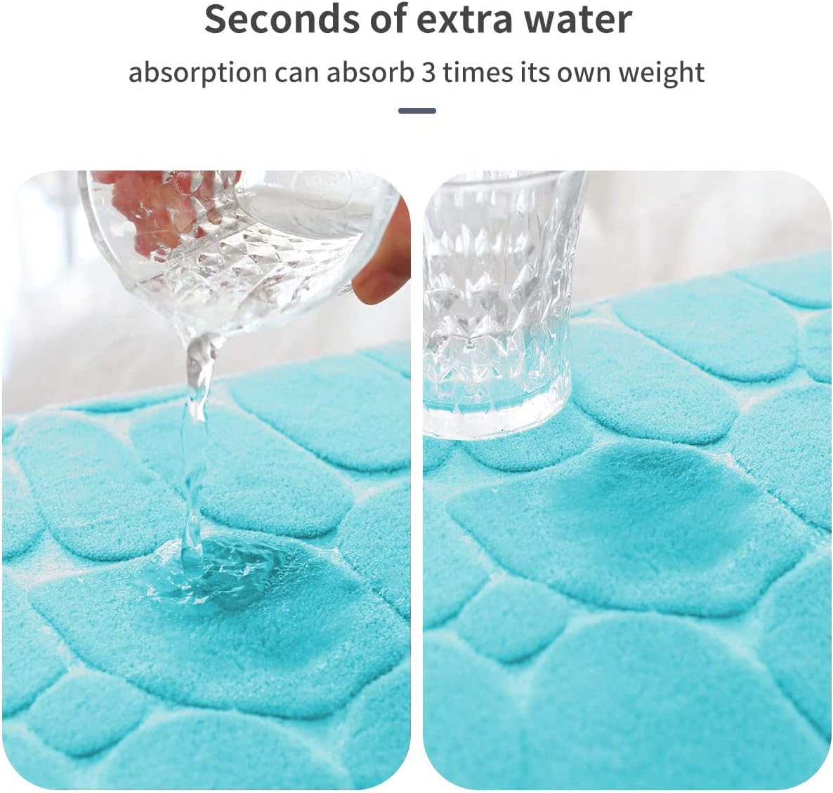 YIHOUSE Memory Foam Bath Mat Cobblestone Bathroom Rugs Super Water Absorbent Bath Mats for Bathroom Machine Washable Bath Rugs(17 x 24,Teal)
