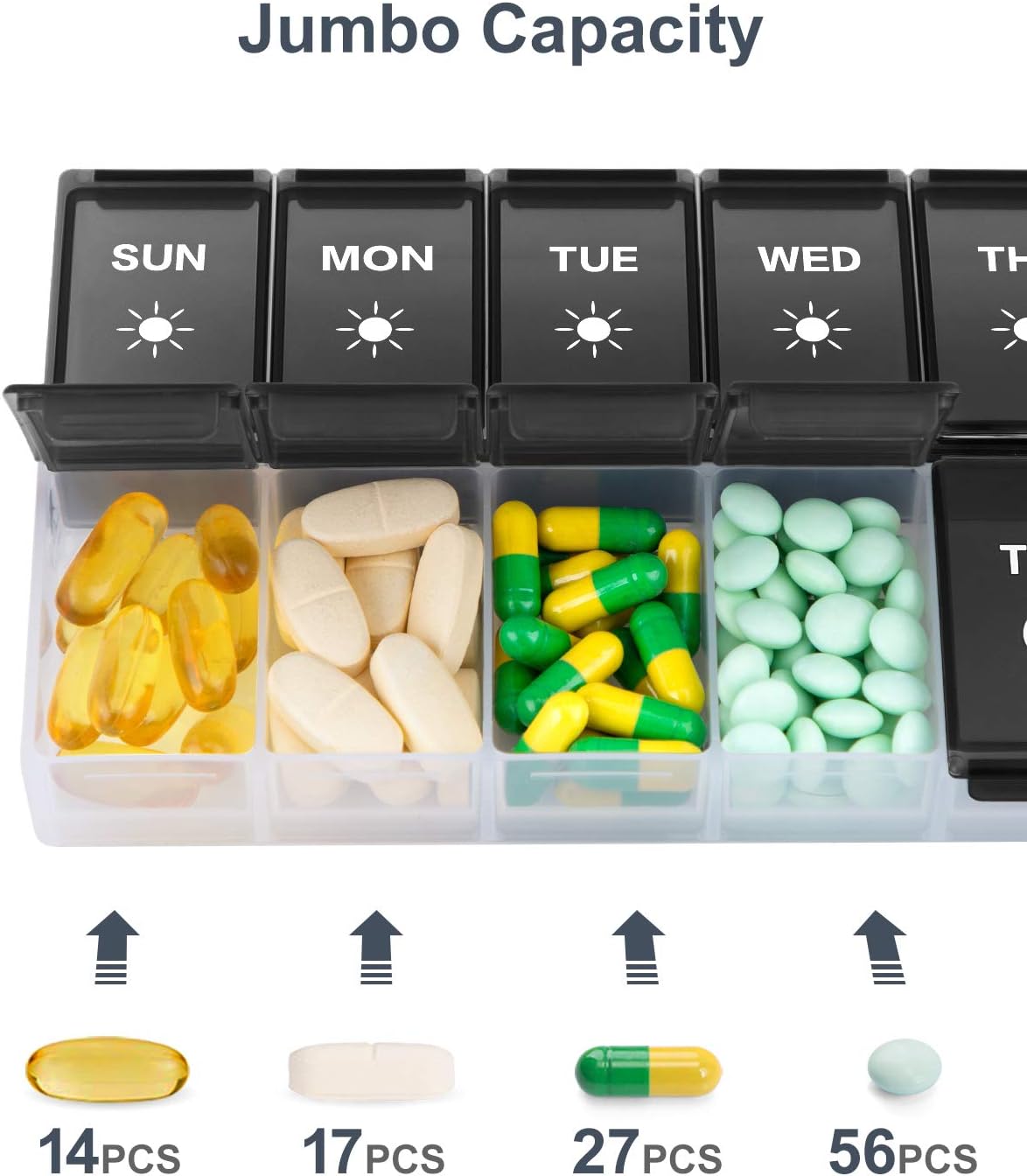 XL Weekly Pill Organizer 2 Times a Day, Fullicon Extra Large Daily Pill Cases Oversized AM PM Pill Box Twice a Day for Vitamin/Fish Oil/Pills/Supplements