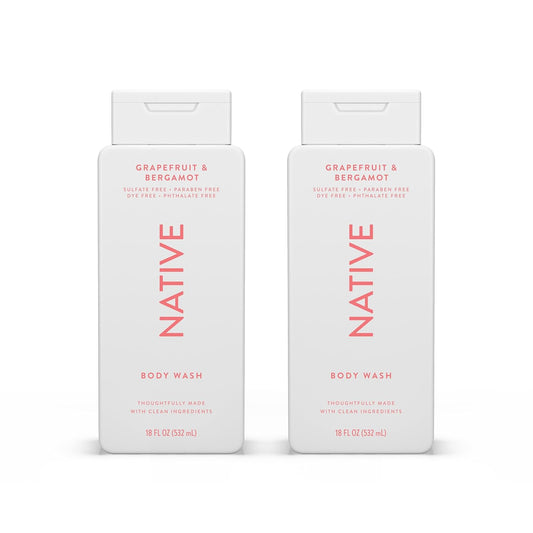 Native Body Wash Contains Naturally Derived Ingredients | For Women & Men, Sulfate, Paraben, & Dye Free Leaving Skin Soft and Hydrating | Grapefruit & Bergamot 18 oz - 2 Pk