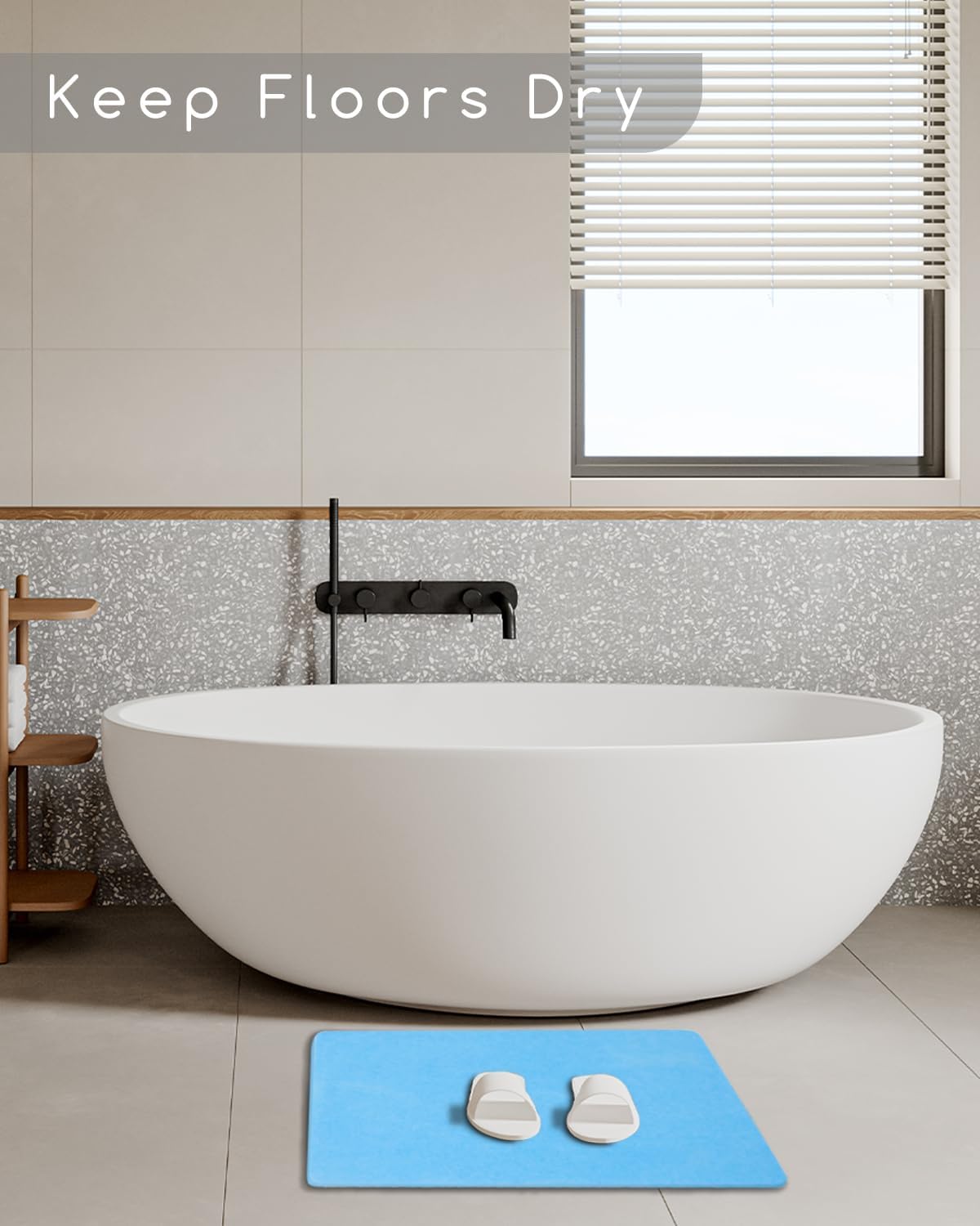 Stone Bath Mat 24"x16" - Diatomaceous Earth Shower Mat, Quick Dry, Anti-Slip, Modern Design with Bonus Non-Slip Pad - Perfect for Home Safety and Style, (Blue)