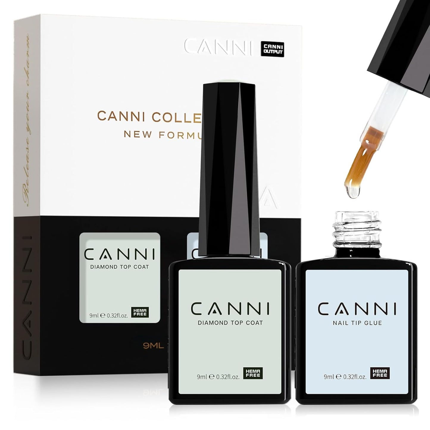 CANNI 2 Pcs No Wipe Top Coat and Gel Nail Glue for Acrylic Nails Tips False Nails Tips Gel Nail Polish Set