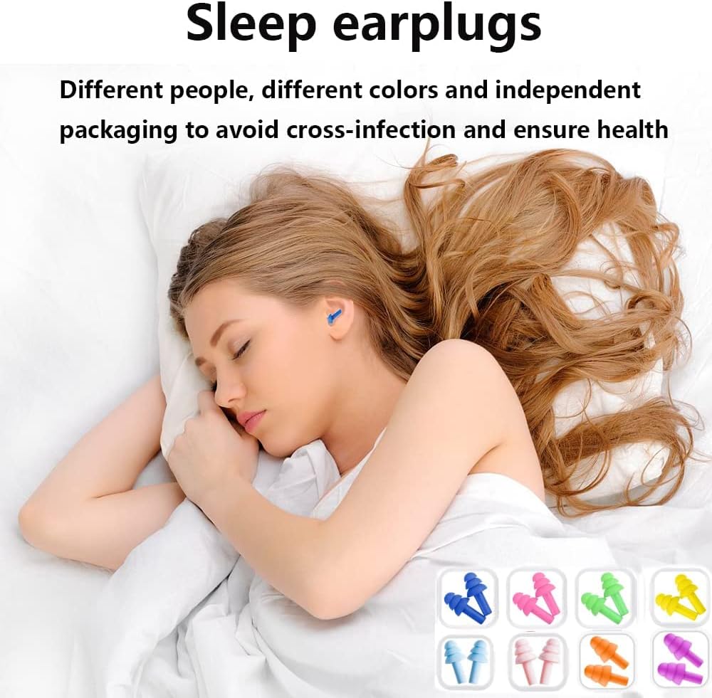 Earplugs for Sleeping Noise Cancelling, Reusable Ear Plugs– Super Soft, Silicone Ear Plug, for Sleeping 8 Pairs, Swimming, Snoring, Concerts, Work, Noisy Places (8 Colors)
