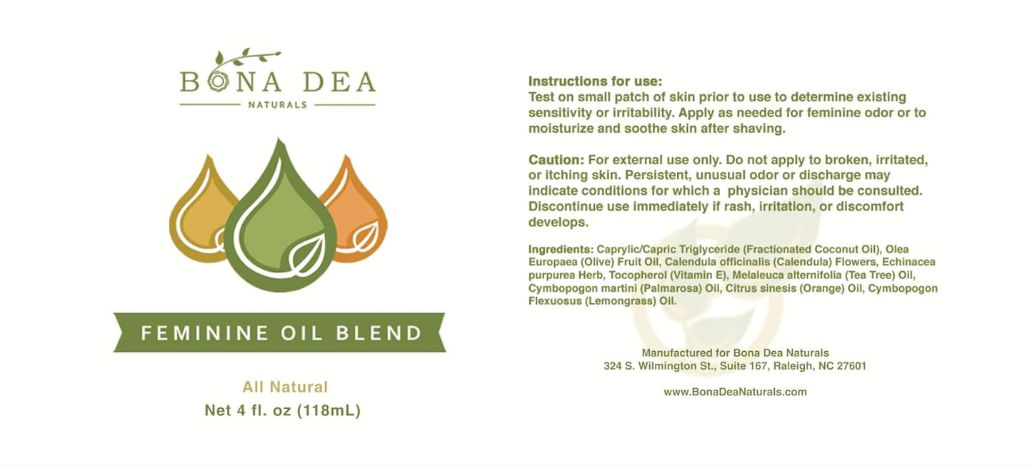 Bona Dea Naturals’ “The Original” All Natural Feminine Deodorant | Intimate Yoni Oil Relief for Vaginal Itch, Odor, & Dryness | 4oz Dropper Bottle Refill