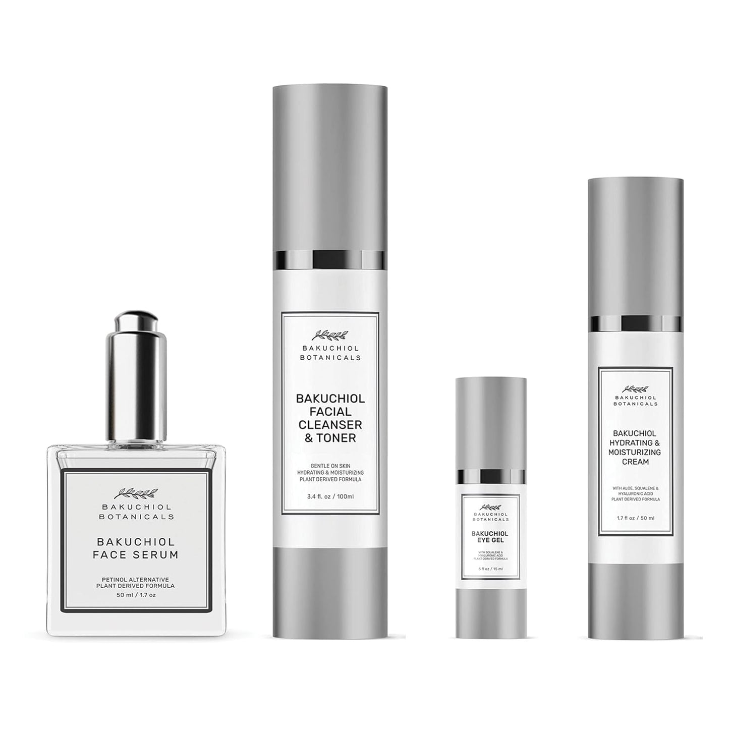 Bakuchol Botanicals Gift Set with Travel Case, Includes Face Serum, Toner & Cleanser All-in-One, Eye Cream, Moisturizer