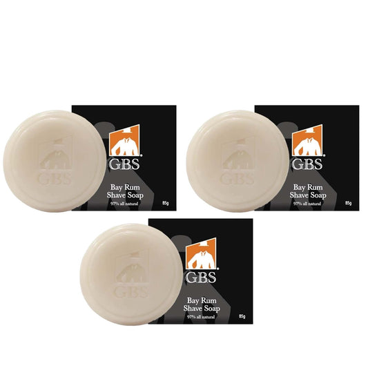 G.B.S 97% All Natural Shave Soap - Creates a Rich Lather Foam for Wet Shaving Experience (3 Pack Bay Rum) Birthday Gift