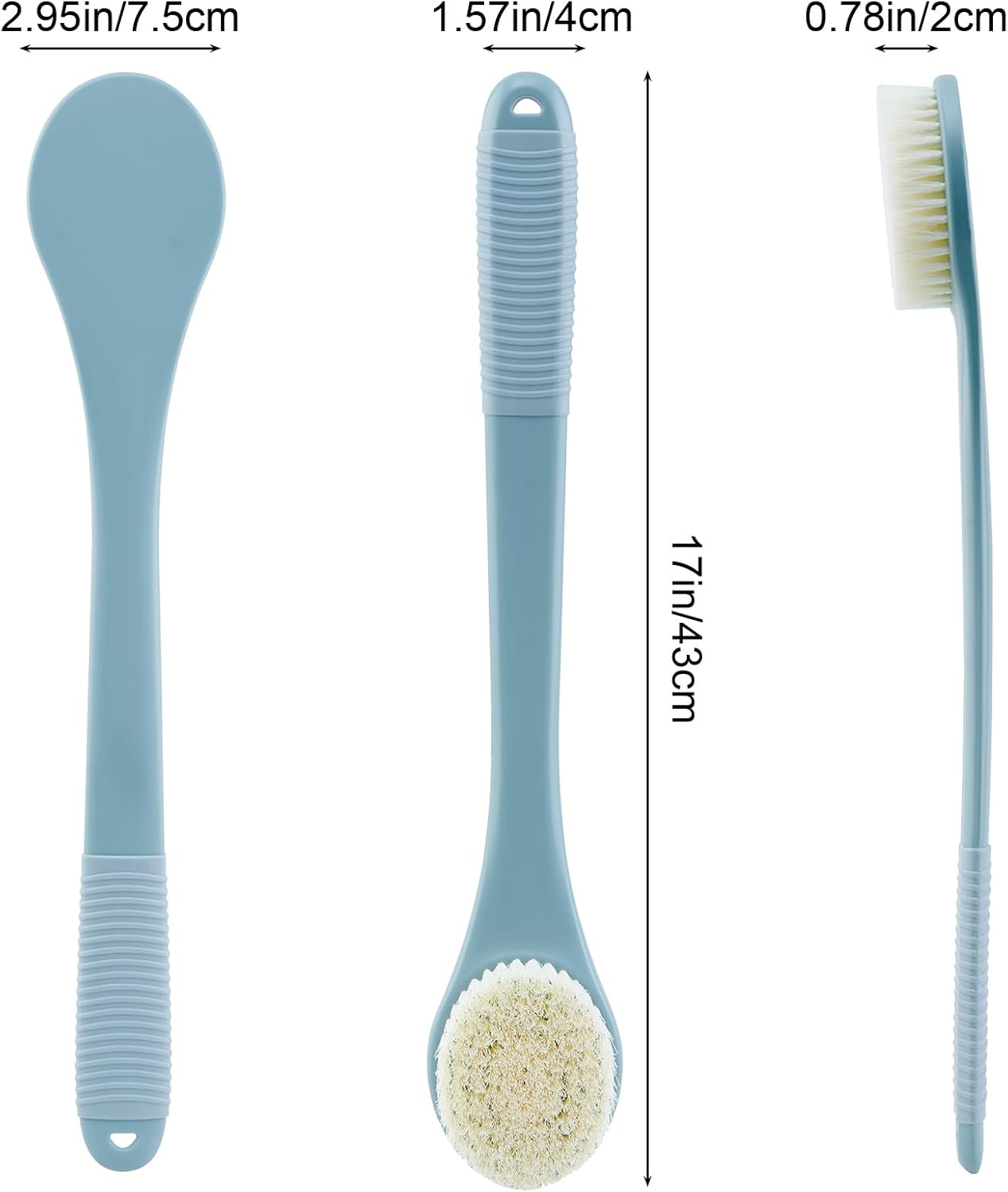 Back Scrubber for Shower, Shower Body Brush for Cleaning with Long Handle for Showering, 17 Inch Back Washer Exfoliator for Shower Men Women with Non-Slip Handle, Adhesive Hook (Blue)