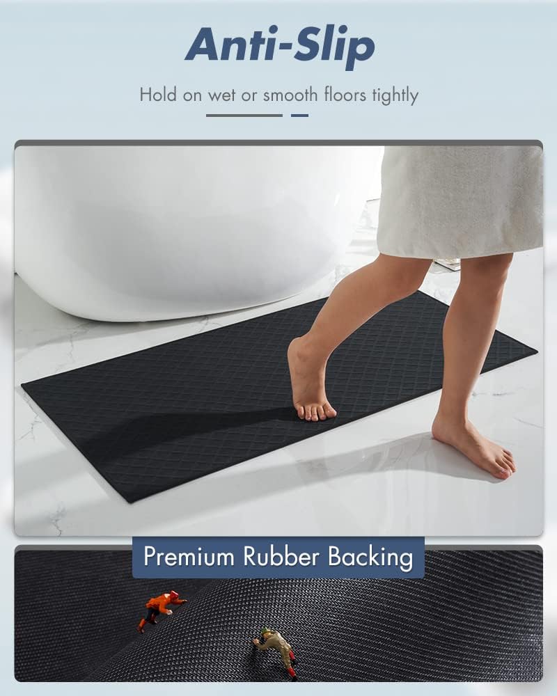 AMOAMI Bath-Mat, Ultra Thin Bath Runner Rug Mat, Rubber Backed Bath Mats for Bathroom Non Slip, Absorbent Bath Rug for Bathroom Floor, Shower, Sink 2'x 4'(24" x 47") Black