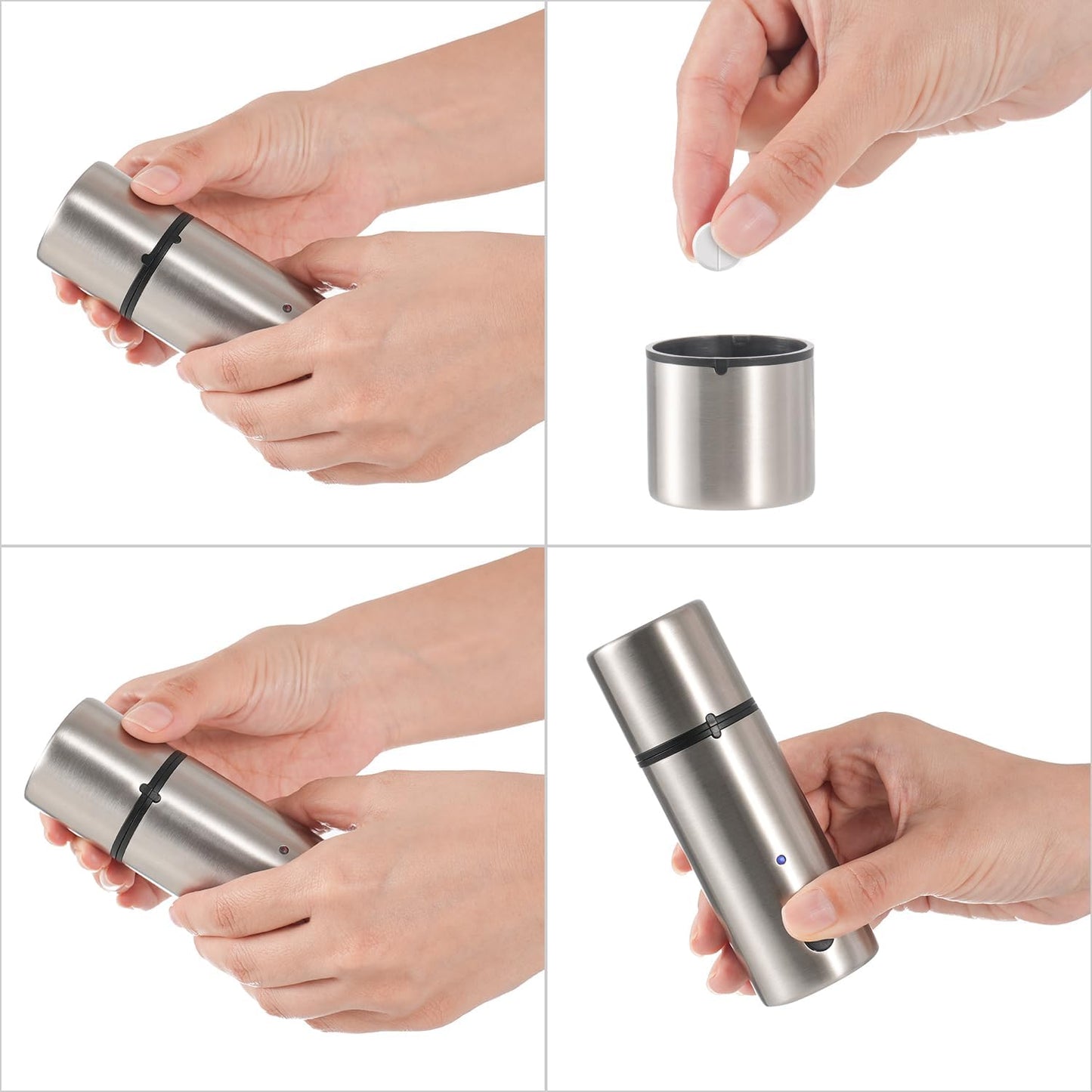 Cordless, Electric Pill Crusher & Grinder – Compact Stainless Steel Tablet Pulverizer – Rechargeable & Portable – One-Touch Operation – Fine Powder for Seniors, Pets, Kids – Herb Grinder