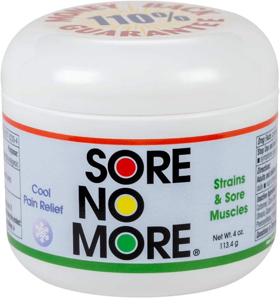 Sore No More Cool Relieving Gel for Aches & Pains in Muscles & Joints associated with Strains, Bruises & Sprains | Absorbs Quickly with a Refreshing Lemon Aroma | 4 oz Jar