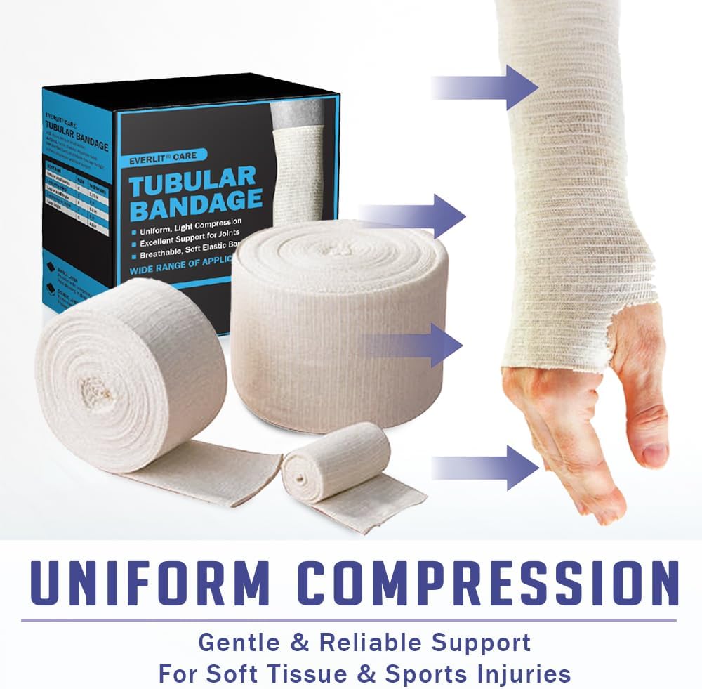 EVERLIT Elasticated Tubular Support Bandage | Stockinette Tubing for Large Arm, Knees, Legs | Light to Moderate Compression Bandage Roll For Tissue Support (Size C | 2.75" x 11 yd)