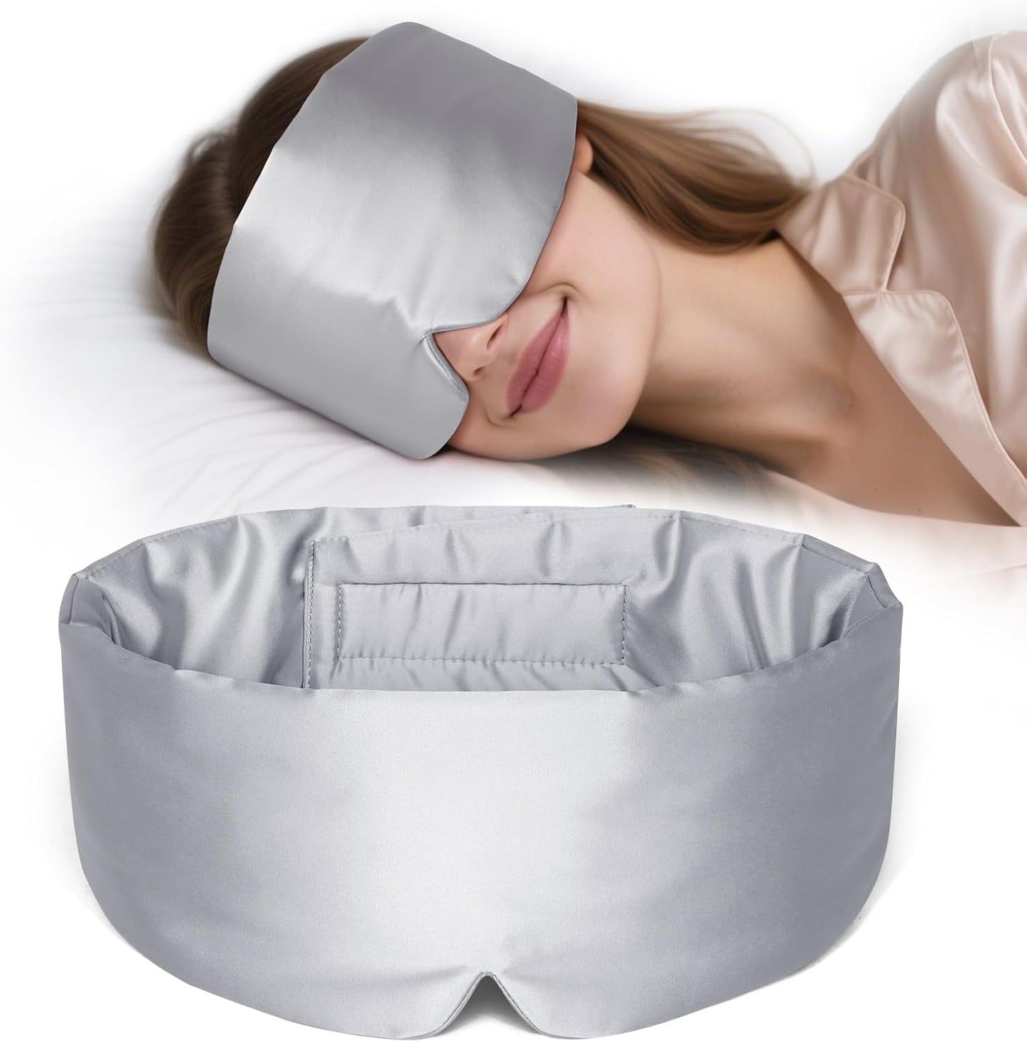Zenssia Satin Sleep Mask for Women and Men, Lightweight Padded Eye Mask with Adjustable Strap, Comfort Blackout for Travel and Nap - Silver Grey
