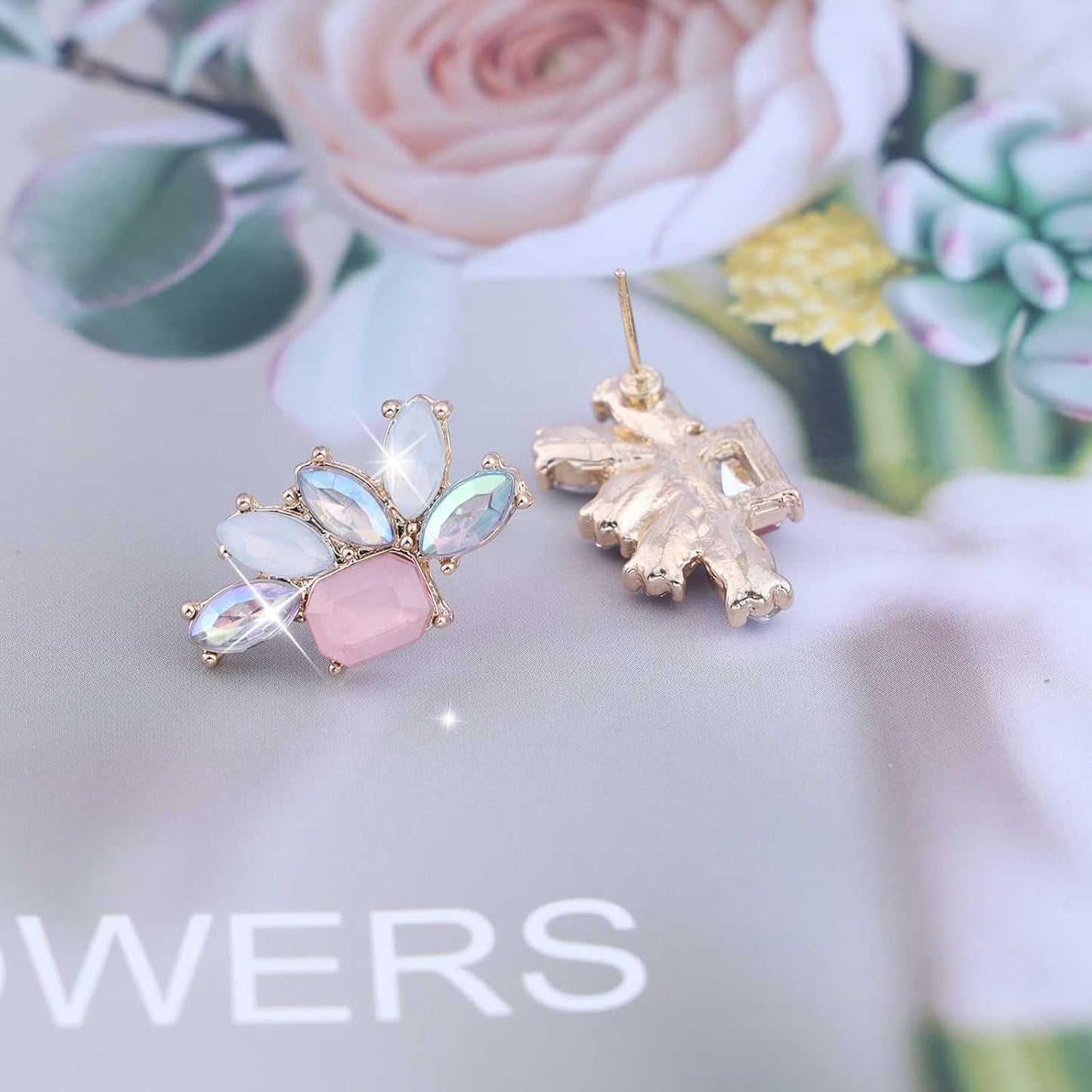 Vintage Rainbow Crystal Drop Earrings Colorful Crystal Earrings Rainbow Rhinestone Stud Earrings Pink Cz Square Earrings Jewelry for Women