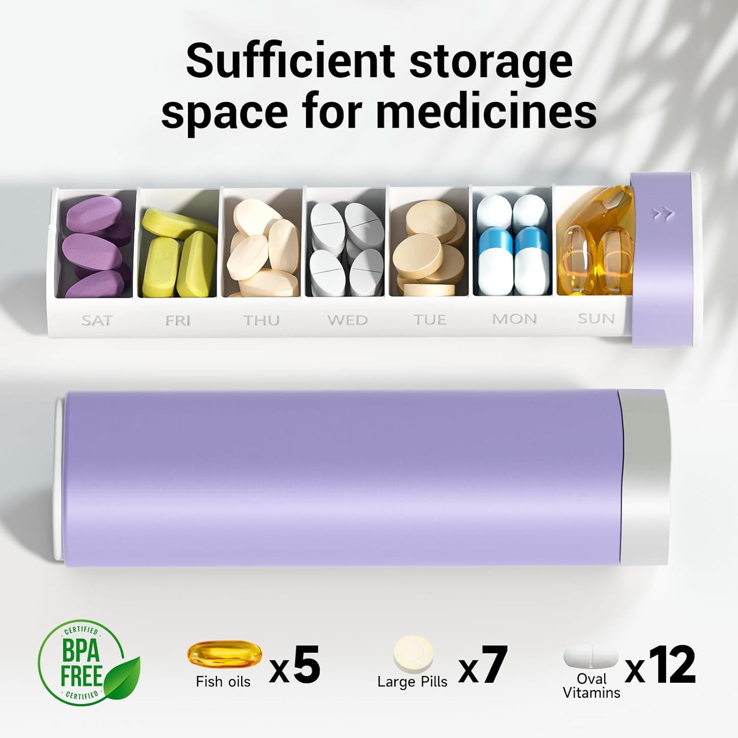 Weekly Pill Organizer 7 Day, Daily Pill Box, Travel Pill Case, Cute Pill Holder to Hold Vitamins, Medicines, Supplements, Pills Organizer (Purple)