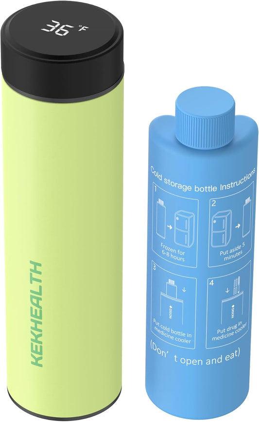 Compact 60H Insulin Cooler Travel Case Temp Display Medication Cooler for Travel Insulated Medicine Cooler Bag TSA Approved Ice Packs Diabetic Cooler with QR Medical Travel Tag（Citron）