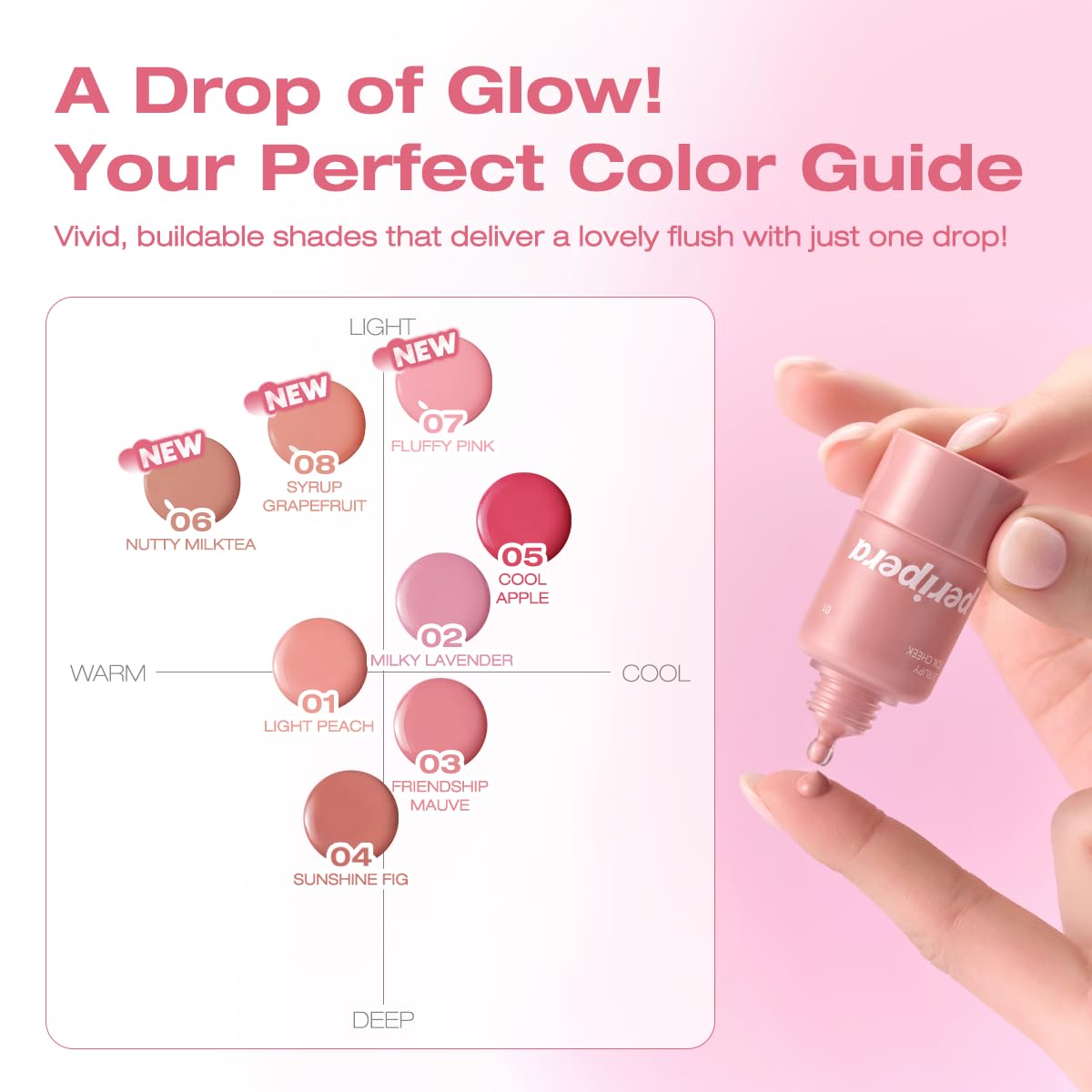 PERIPERA SYRUPY TOK CHEEK 5 Colors, Liquid Blush, Dewy Finish and Hydrates All day, Soft Velvet Texture Face Cheek Tint (07 AIRY PINK, One Size)