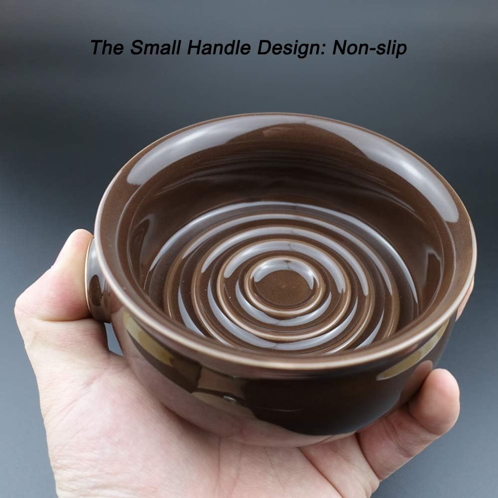 Ceramic Shaving Soap Bowl For Men, Non-slip Handle, Wide Mouth, Large Capacity, Easier to Lather-Brown
