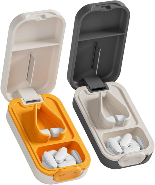 Pill Cutter Splitter for Small or Large Pills with Safety Lock - Accurate and Easy Travel-Friendly Design for Daily Use (Orange+Black)