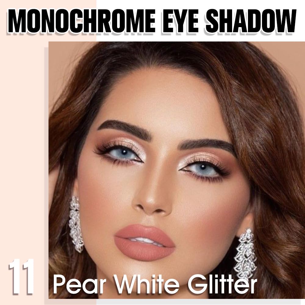 Pear White Single Glitter Eyeshadow Makeup, Neutral Powde Eye Shadow for Women, White Shimmer Singles Eyeshadow Palette Pigmented Waterproof, sombras para ojos, Girls Monochrome Eyeshadows Gift