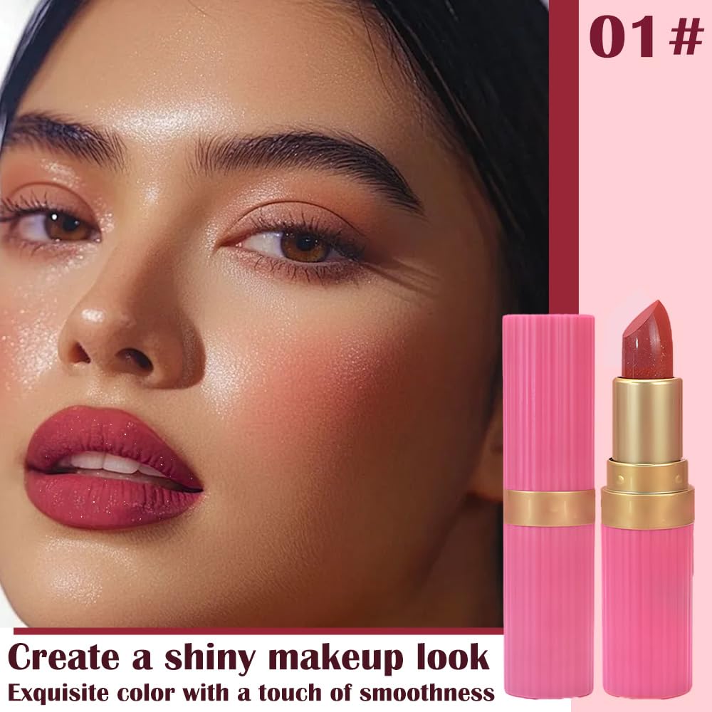Coral Pink Metallic Lipstick for Women,Lightweight Shimmer Frosted Lipstick,Glitter Lip Gloss Stain Long Lasting Waterproof Smudge Proof 24 Hour Full Coverage Lip Makeup,Vegan