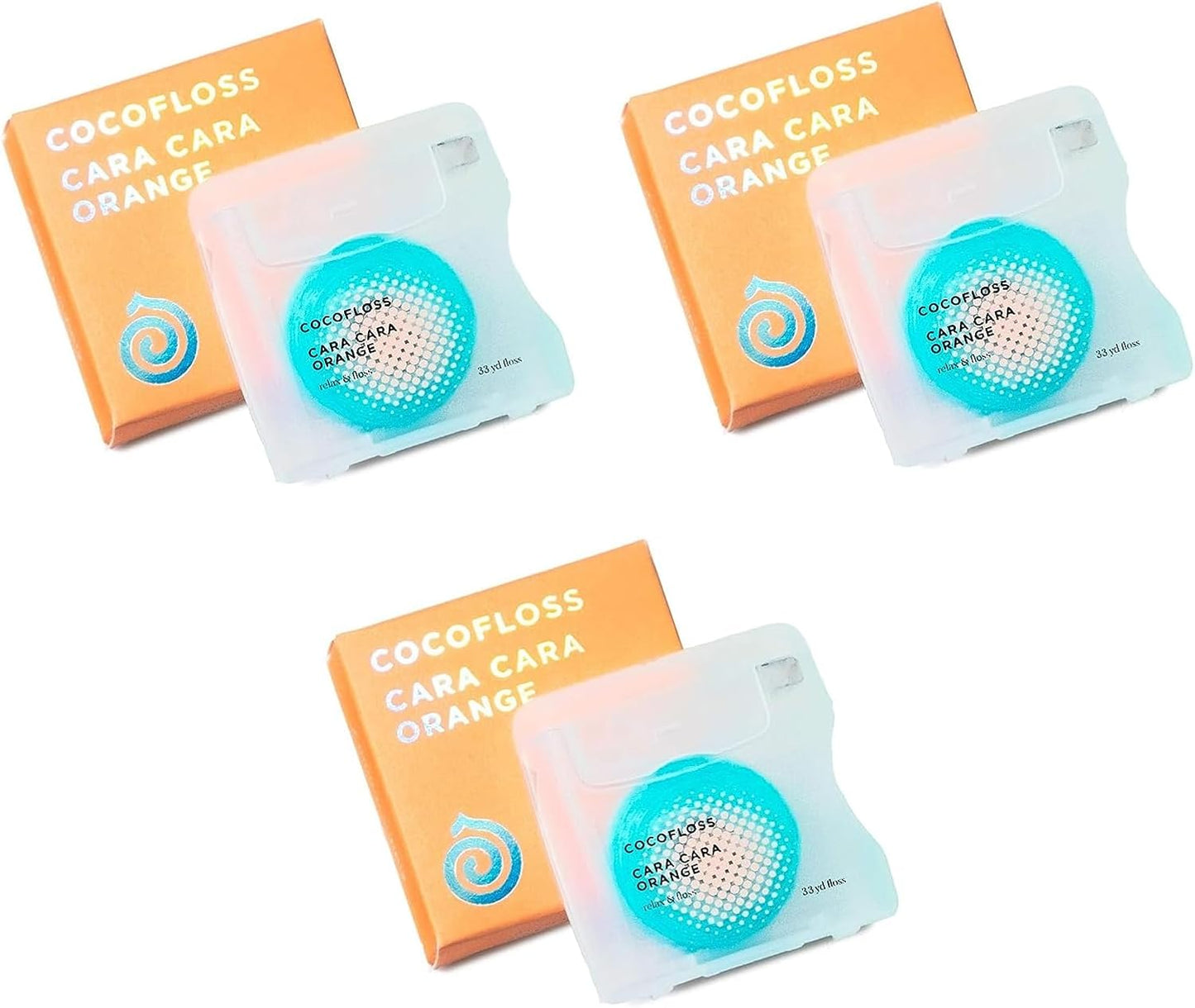Cocofloss Woven Dental Floss, Dentist-Designed Oral Care, Orange Scent, Waxed, Expanding, Kid-Friendly String Floss with Coconut Oil, 3 Spools (33 yd Each)