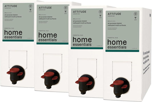 ATTITUDE Multi-Purpose Cleaner with Essential Oils, EWG Verified, Plant and Mineral-Based Ingredients, Vegan Household Products, Bulk Refill, Lavender and Rosemary, 67.6 Fl Oz (Pack of 4)