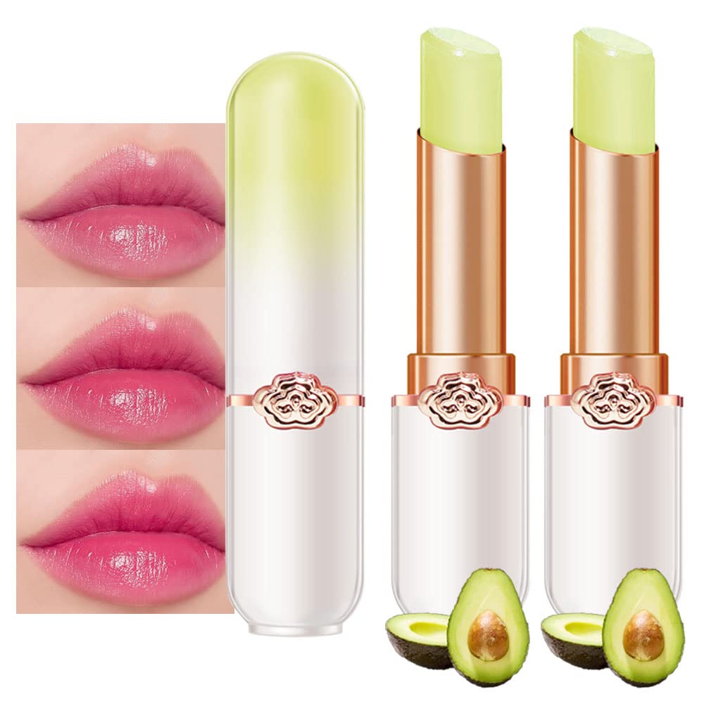 evpct 2Pcs Avocado Tinted Lip Balms PH Lip Color Changing Lipstick Balm Stain Gift Set Queen for Women Girls Korean Mood Long Lasting Color Change Light Pink Lipstick Lip Tint Plumper Gloss