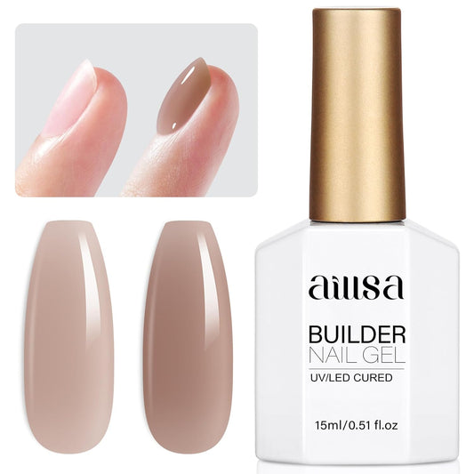 AILLSA Builder Gel for Nails Dark Nude 7 In 1 Strengthener Gel Nail Polish Brown Hard Gel Polish Extension U V Gel Polish Coffee Color Translucent for Nail Art Base Coat Needed 0.51 Oz GB55