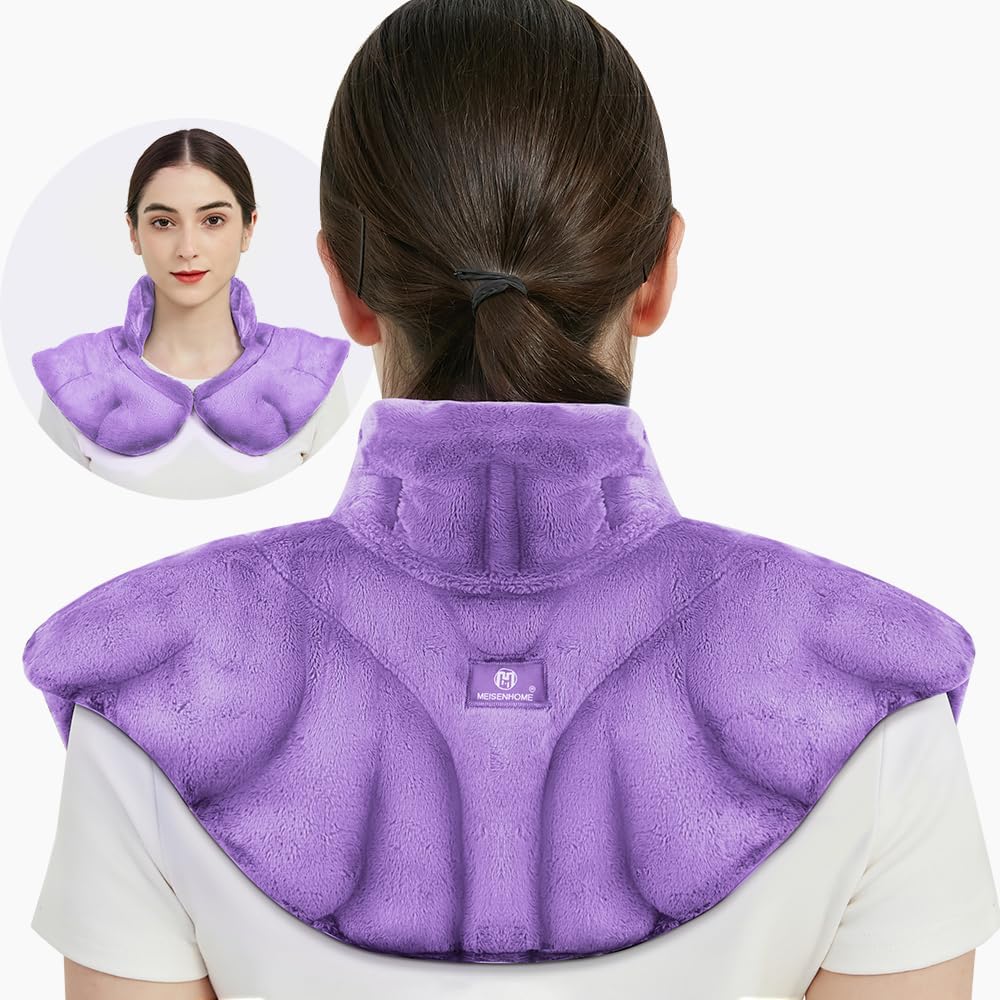 Microwavable Heat Pad for Neck and Shoulders, Weighted Microwave Moist Heating Wrap for Pain Relief Sore Muscle Stress Tension, Heated Wrap with Aromatherapy, Hot & Cold Compress, Purple