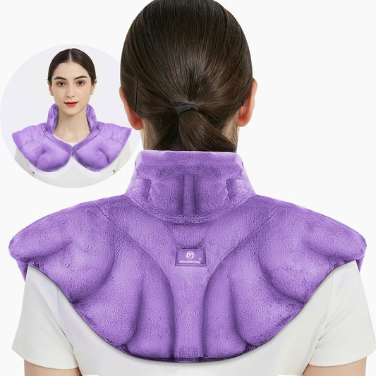 Microwavable Heat Pad for Neck and Shoulders, Weighted Microwave Moist Heating Wrap for Pain Relief Sore Muscle Stress Tension, Heated Wrap with Aromatherapy, Hot & Cold Compress, Purple