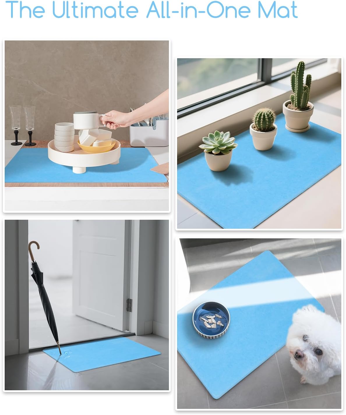 Stone Bath Mat 24"x16" - Diatomaceous Earth Shower Mat, Quick Dry, Anti-Slip, Modern Design with Bonus Non-Slip Pad - Perfect for Home Safety and Style, (Blue)