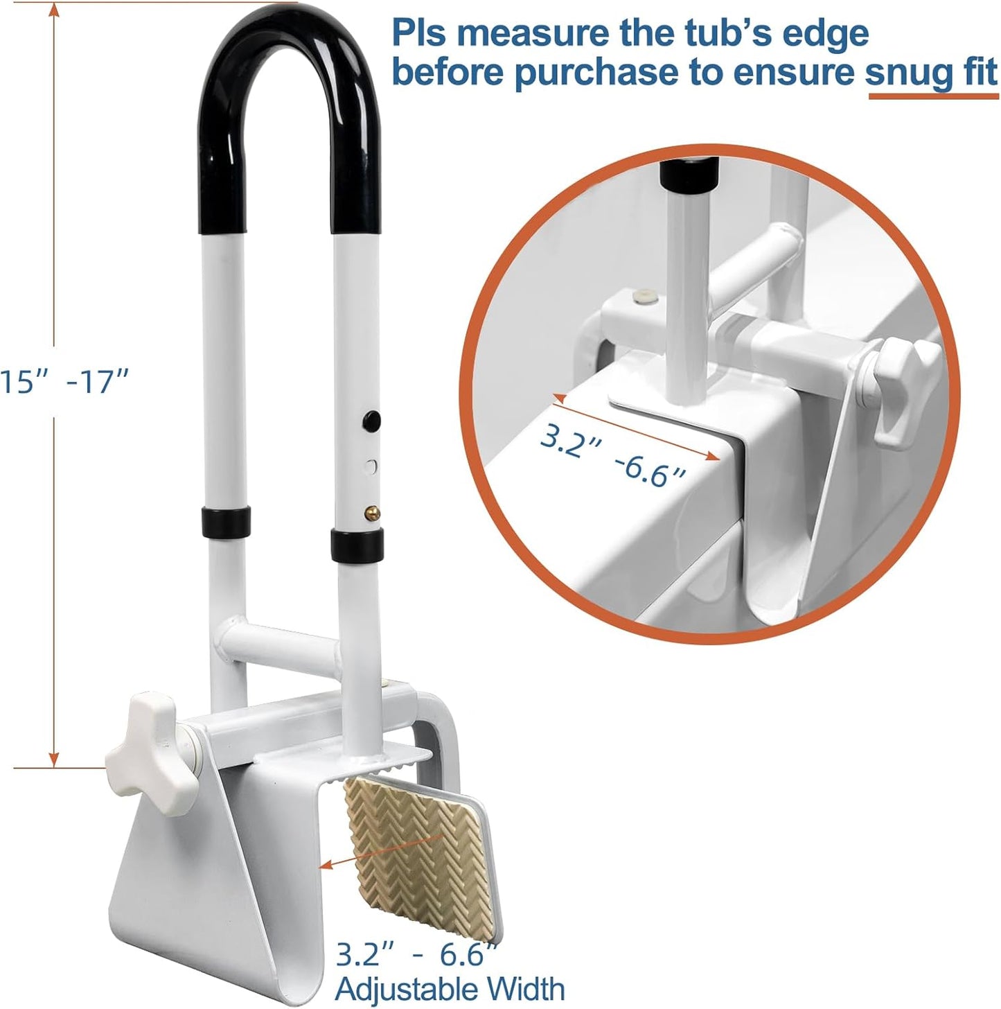 Adjustable Bathtub Grab Bars for Seniors, Bath Safety Grab Bar with Anti-Slip Cover for Elderly, Height and Width Adjustable