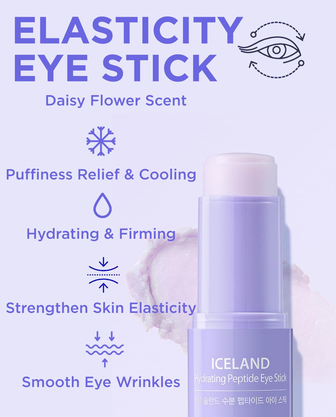 THESAEM Iceland Hydrating Eye Stick 0.24oz 3 Pack - Cooling, Collagen, Peptide - Cooling Eye Balm for Dark Circles and Puffiness – Under Eye Treatment - Balm to Smooth Skin Texture